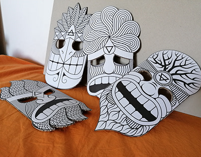 Cardboard Tiki Masks - Colourable kids' carnival masks
