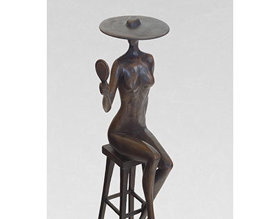 Bronze sculpture of lady with mirror limited edition