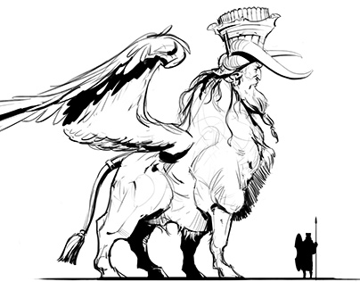 Persian sphinx bull sketch