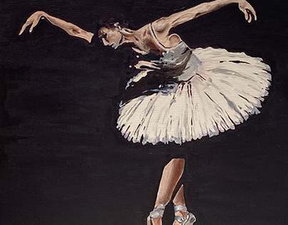 Ballerina. Dramatic dance. Oil on canvas.