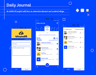 A daily journal app with focus on interactive elements.