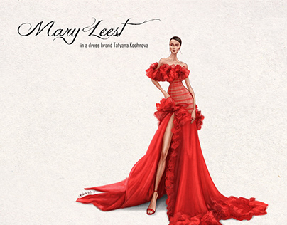 Red dress on the red carpet | Fashion illustration