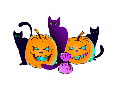 Halloween illustration with smiling Pumpkins.