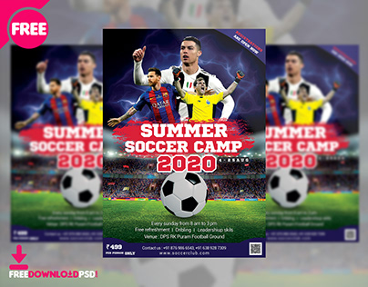 Summer Soccer Camp Flyer Free PSD