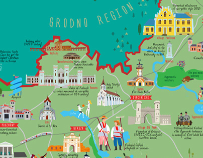 Tourist map of Brest region with attractions