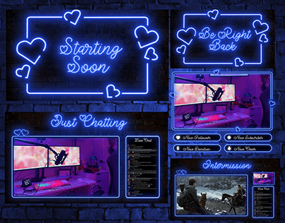 Neon Blue Valentine Animated Twitch Stream Overlay