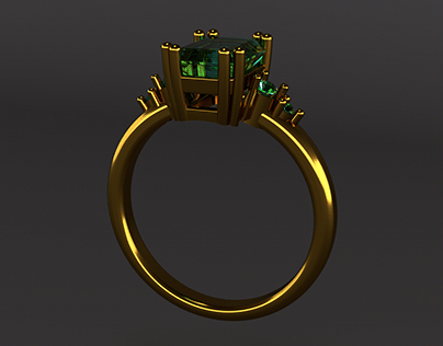 Emerald cut green tourmaline ring 3D CAD Jewelry
