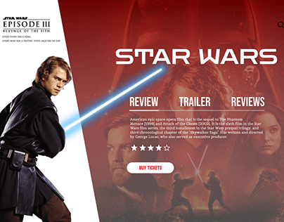 home page of the Star Wars movie website