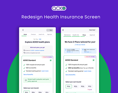 Redesign Acko Health Insurance Screen