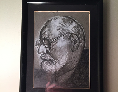 Sigmund Freud. Pencil and White pencil on gray paper.