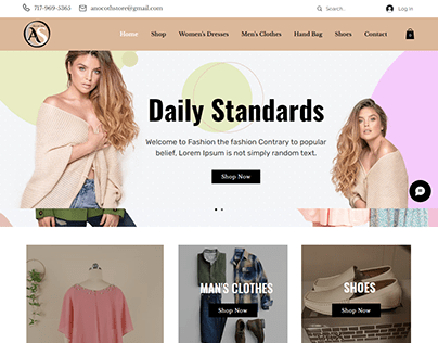 Wix ecommerce website design for Anocothstore