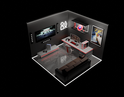 Gaming Room in Isometric 3D view