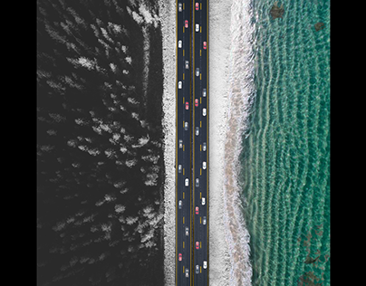 The roads next to the sea during winter time