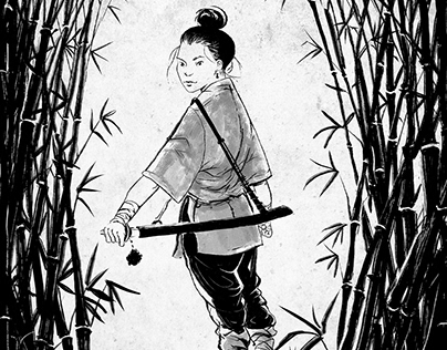 Little Ninja in bamboo forest t shirt