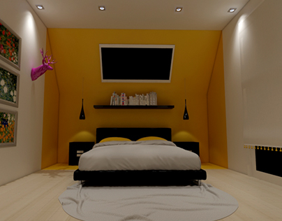 Yellow bedroom by night