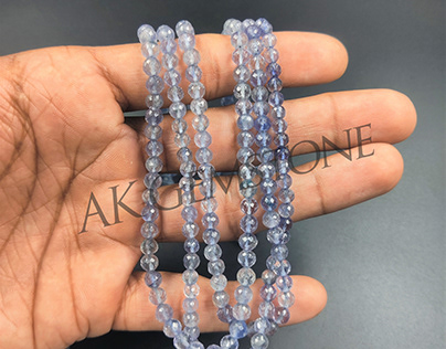Natural Iolite Faceted Round Gemstone Beads