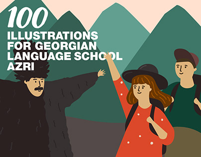 100 Illustrations for Georgian language school Azri
