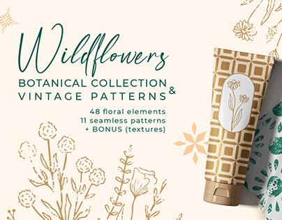 Wildflowers botanical collection and vintage patterns