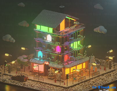 3D Isometric Building (Night)