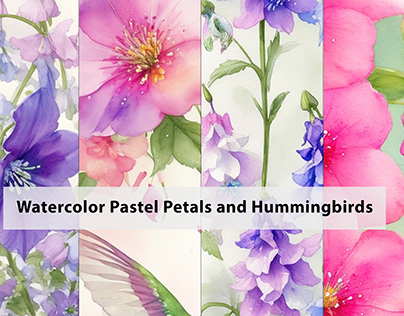 Watercolor Pastel Petals and Hummingbirds