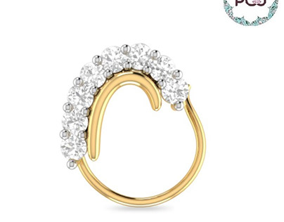 Beautiful Gold And Diamond Ring Nose Pin By PC Jeweller