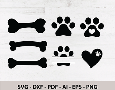 Paw Print SVG, Bone SVG, Heart Love and Dog SVG