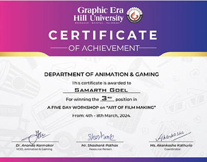 Film Making Certificate of 3rd Position