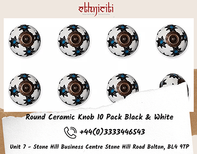 Round Ceramic Knob 10 Pack Black & White | Ethniciti