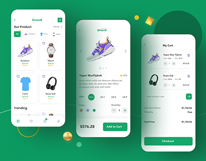 Ecommerce Mobile App Home, Product Details UI