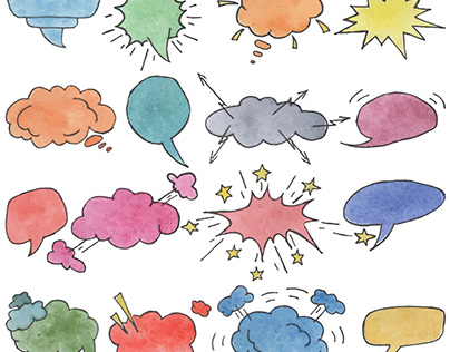 Vector set of message bubbles Liner and watercolor