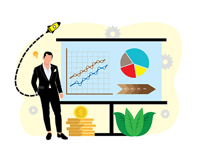 Businessman and graph on screen