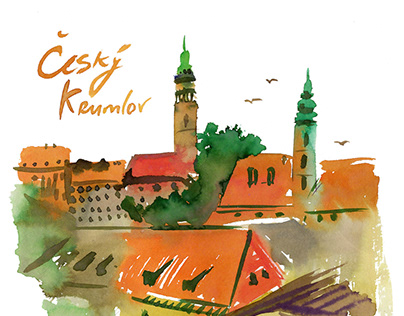 illustrations for postcards Český Krumlov.