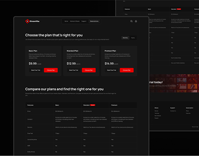 Subscription / Pricing Page Design of Streaming Website