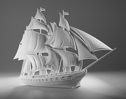 Sailing Ship. Bas-relief, 3D Sculpting for Production.