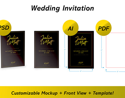 Wedding Invitation Mockup + Front View + Template