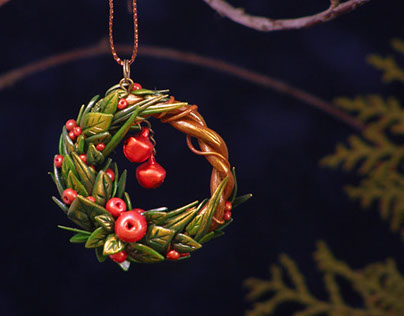 Christmas Tree Decoration of Polymer Clay, Handmade