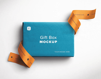 Gift Box Mockup with Curled Silk Ribbons