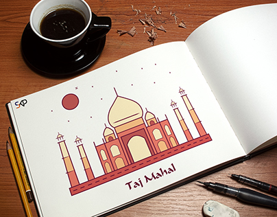 Taj Mahal Line Illustration