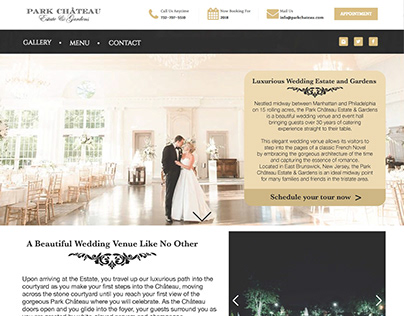 Classy wedding venue landing page UX and branding