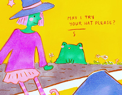 Frog, witch, cute, narrative, children, comic, simple