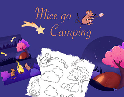 Camping mice | Pop-up coloring card