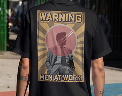 Retro Style Men Graphics with Warning: Men at Work