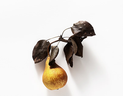 Pears with leaves on a white background.