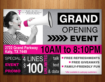 Event flyer for T-Mobile store grand opening.