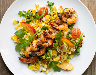 Garlic and Black Pepper Shrimp with Grilled Corn Salad