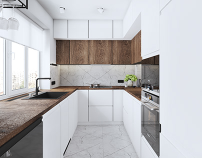 White kitchen with wooden elements