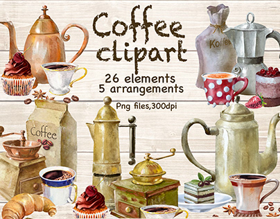 Coffee and Pastries. Watercolor clipart