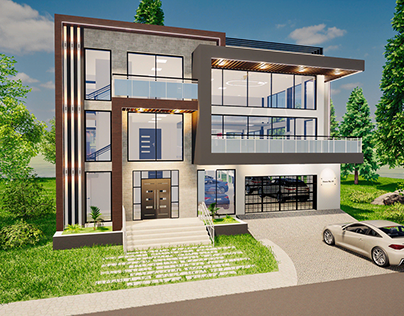3D Exterior/ Facade Design of a Modern Triplex Building