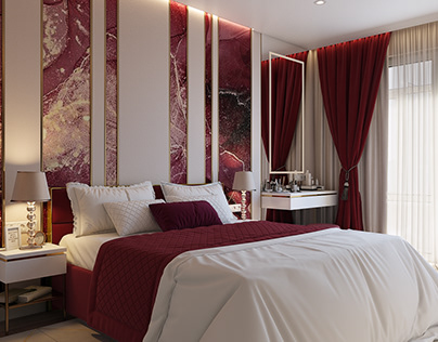 Modern bedroom in marsala color