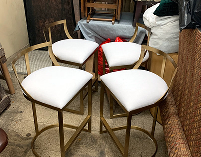 Reupholstered White and Gold Barstools